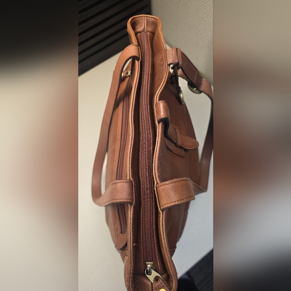 Liz Claiborne Vintage Brown Leather Tote Bag Messenger - Picture 11 of 16